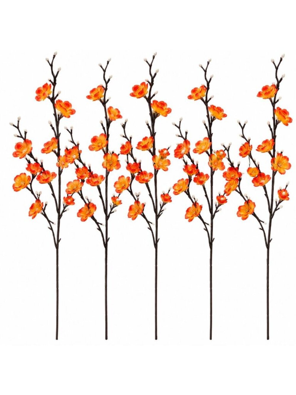 5 Artificial Orange Yellow Blossom Branch Stems 22 Inch Faux Silk Fall Flowers W